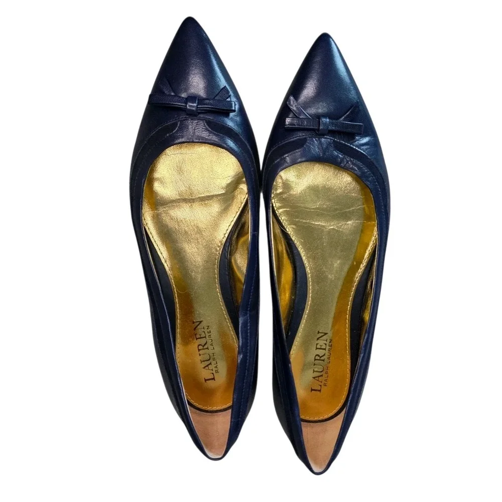 Lauren Ralph Lauren Saige Womens 8B Navy Leather Pointed Toe Ballet Flats